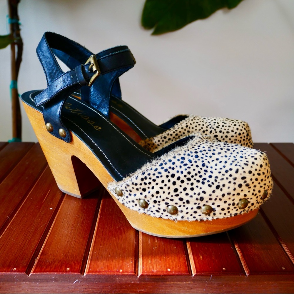 Leopard Print Heeled Wooden Platform Clogs